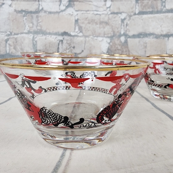 Vintage Mid Century Libby Fruit Bowls Clowns Gold Rimmed Set of 5 - Picture 8 of 16